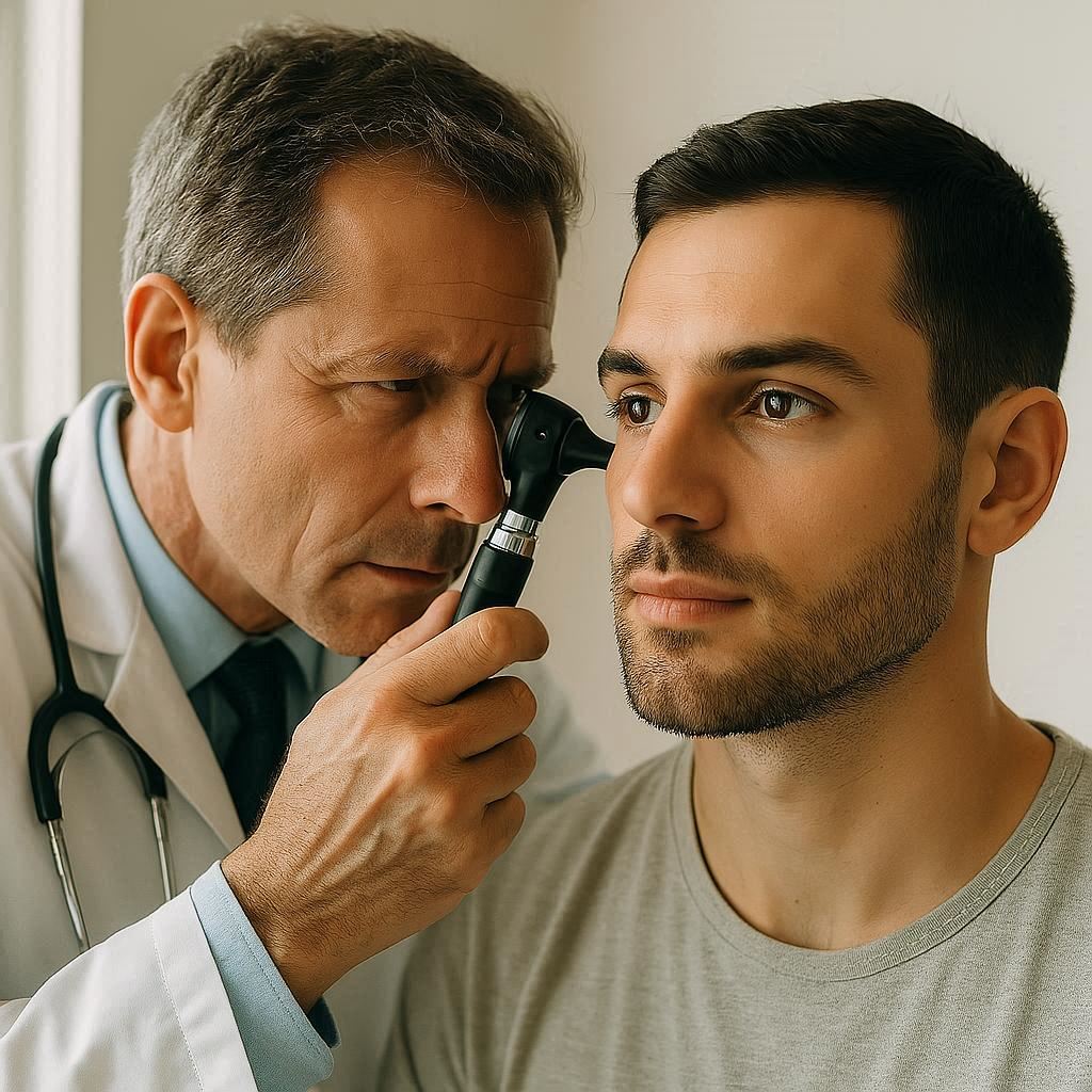 Ear doctor examining patient